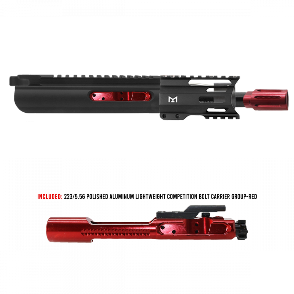 AR-15 5.56 NATO 5'' PISTOL - FORGED UPPER WITH 4'' M LOK HANDGUARD- SLICK SLIDE-INCLUDEG RED BCG- UPPER ASSEMBLY